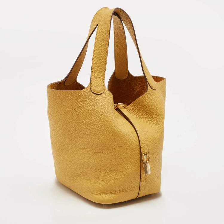Pre Owned Hermes Jaune Ambre Taurillon Clemence Leather Picotin Lock 22 Bag