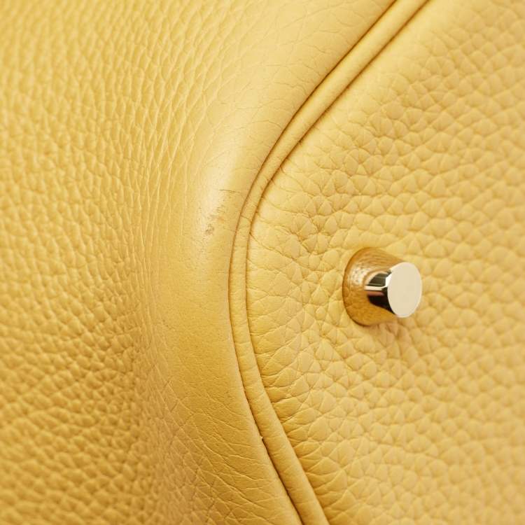 Pre Owned Hermes Jaune Ambre Taurillon Clemence Leather Picotin Lock 22 Bag