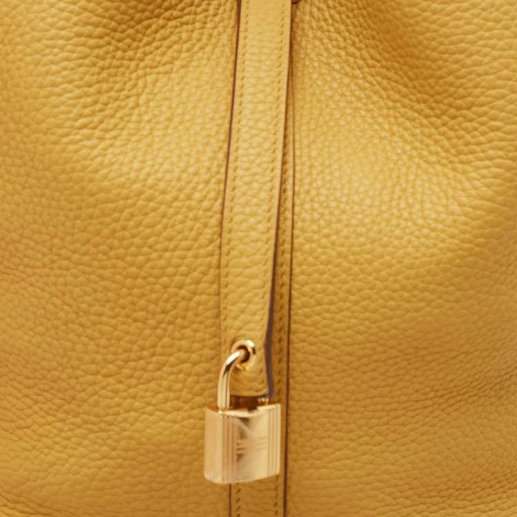 Pre Owned Hermes Jaune Ambre Taurillon Clemence Leather Picotin Lock 22 Bag