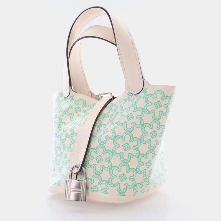 Pre Owned Hermes Picotin 14 Daisy Nata Vert Blanc Swift Lucky Bag
