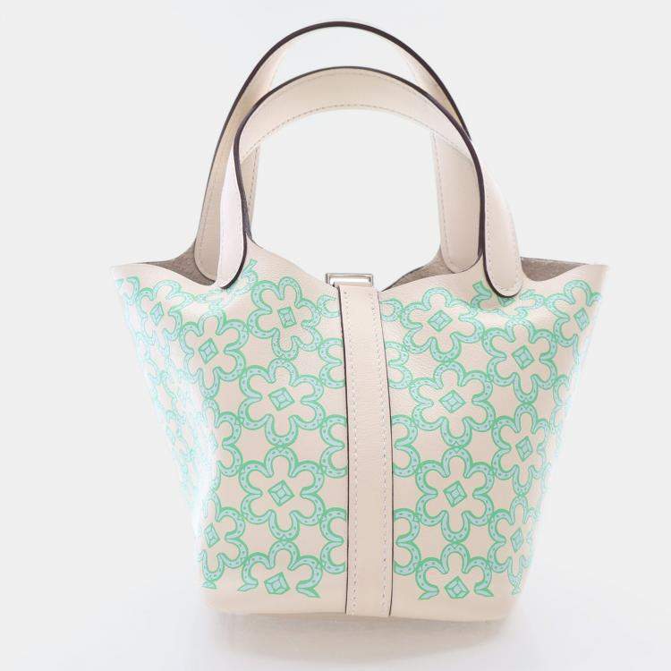 Pre Owned Hermes Picotin 14 Daisy Nata Vert Blanc Swift Lucky Bag