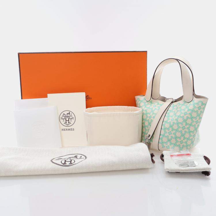 Pre Owned Hermes Picotin 14 Daisy Nata Vert Blanc Swift Lucky Bag
