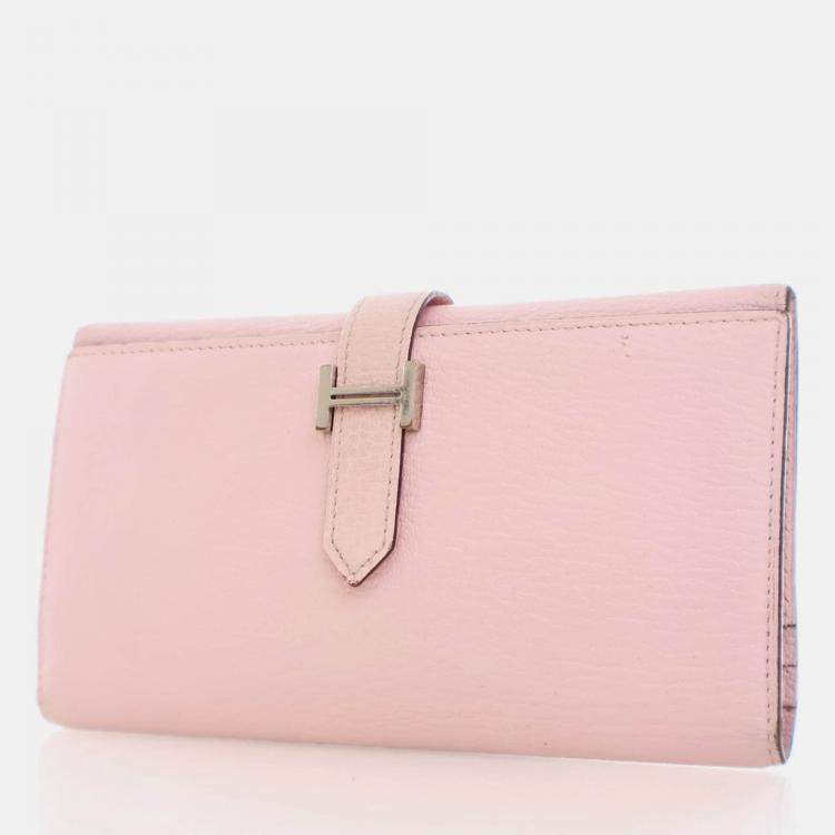 Pre Owned Hermes Bearn Rose Sakura Chevre Wallet