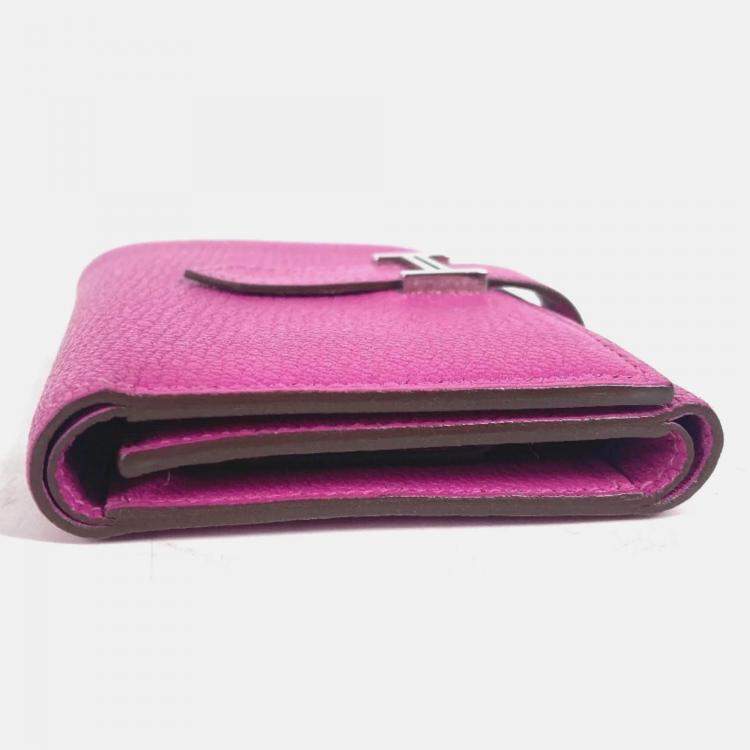 Pre Owned Hermes Bearn Compact Pink Purple Chevre Leather Trifold Wallet