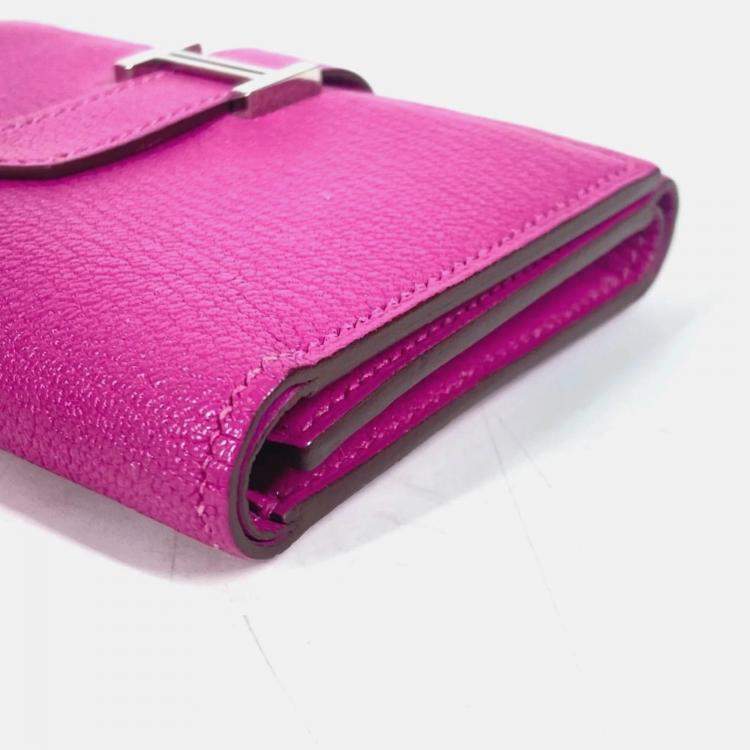 Pre Owned Hermes Bearn Compact Pink Purple Chevre Leather Trifold Wallet