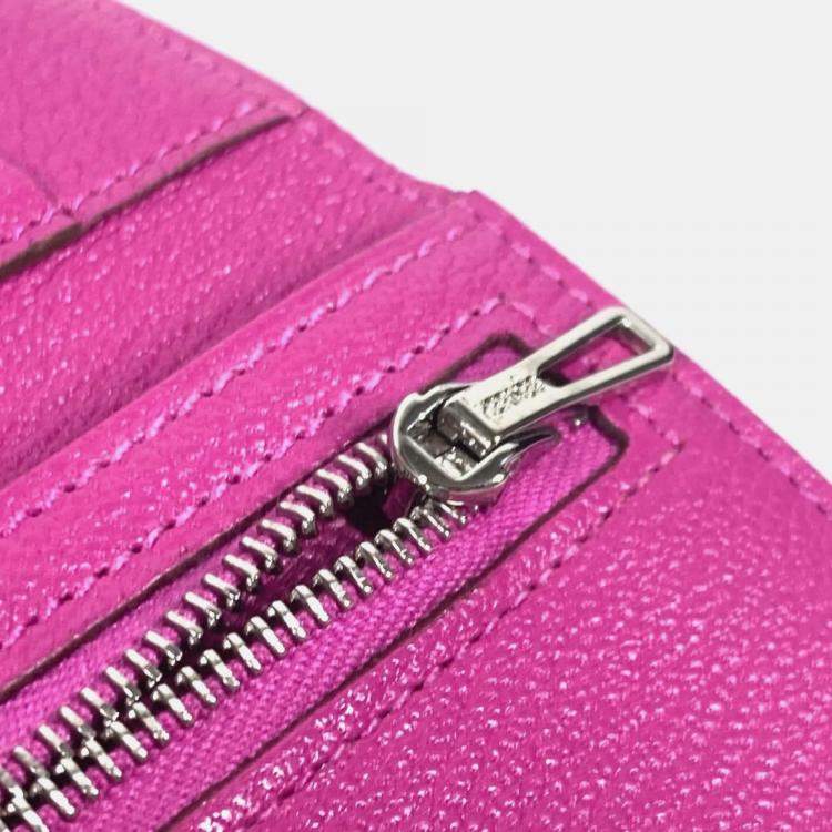 Pre Owned Hermes Bearn Compact Pink Purple Chevre Leather Trifold Wallet