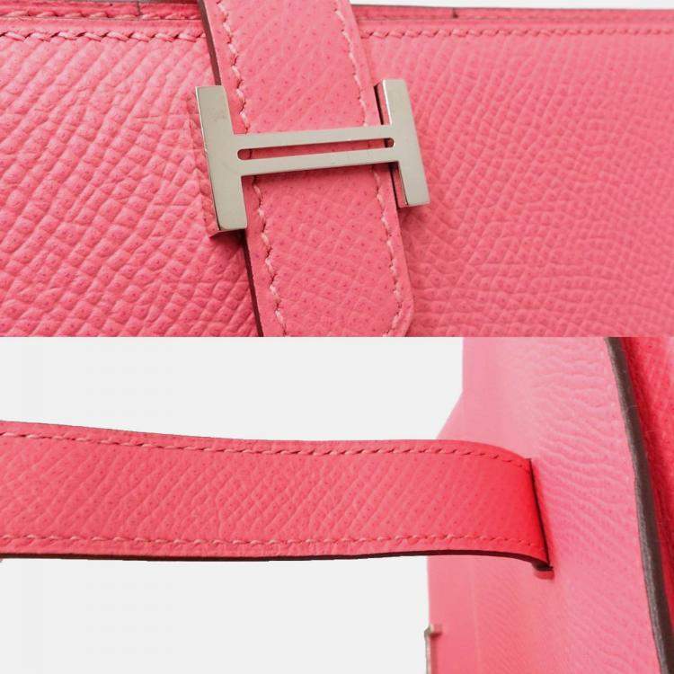 Pre Owned Hermes Bearn Soufflet Pink Epsom Leather Long Wallet