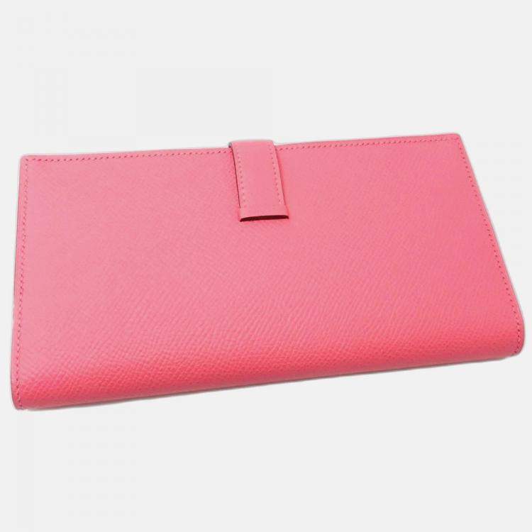 Pre Owned Hermes Bearn Soufflet Pink Epsom Leather Long Wallet