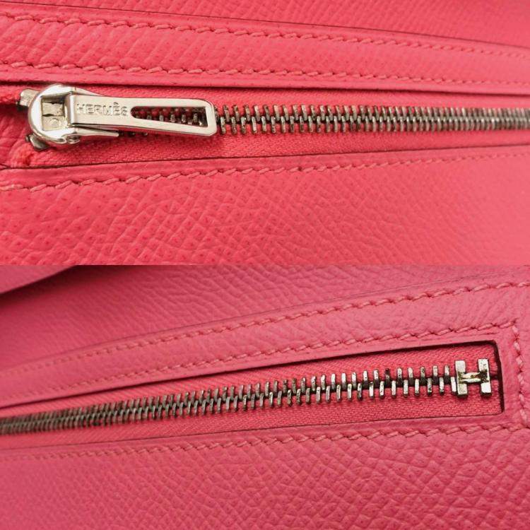 Pre Owned Hermes Bearn Soufflet Pink Epsom Leather Long Wallet