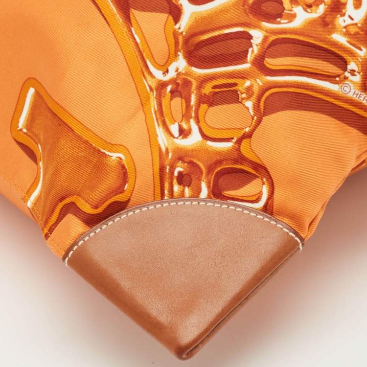 مملوكة مسبقًا Hermes Orange/Brown Satin and Leather Silky City 33 Bag