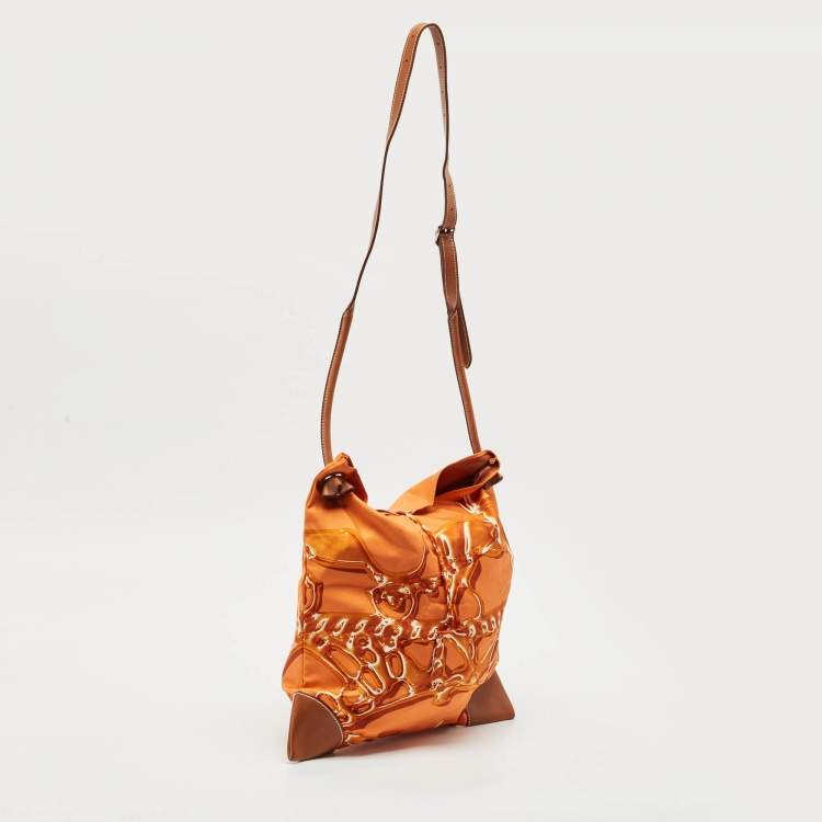 مملوكة مسبقًا Hermes Orange/Brown Satin and Leather Silky City 33 Bag