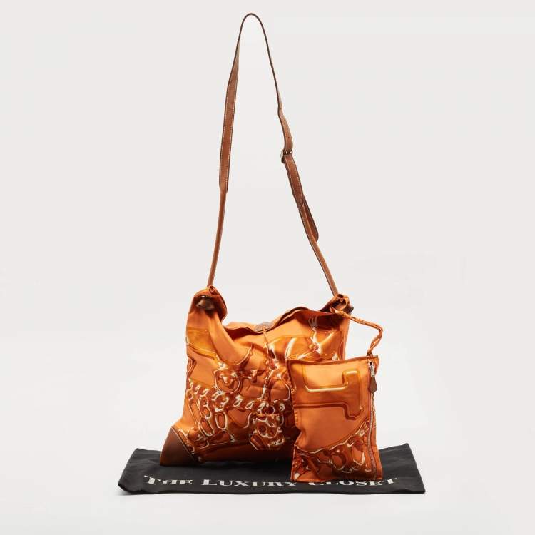 مملوكة مسبقًا Hermes Orange/Brown Satin and Leather Silky City 33 Bag