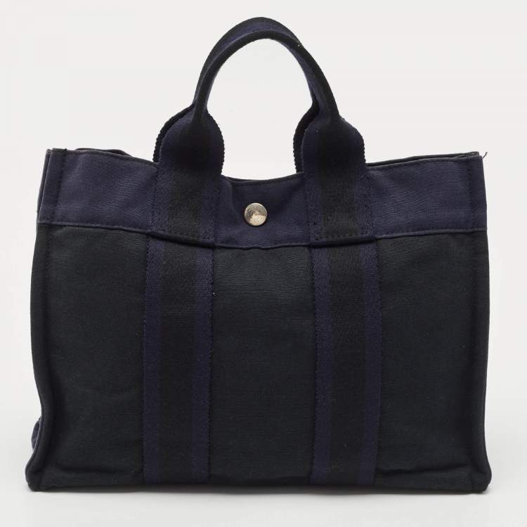 Pre Owned Hermes Navy Blue/Black Canvas Fourre Tout PM Bag