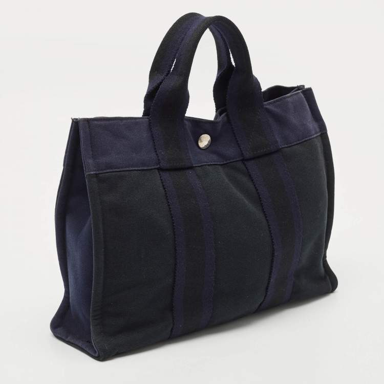 Pre Owned Hermes Navy Blue/Black Canvas Fourre Tout PM Bag