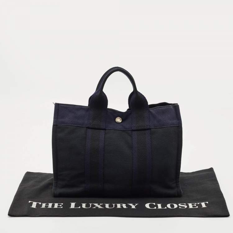 Pre Owned Hermes Navy Blue/Black Canvas Fourre Tout PM Bag