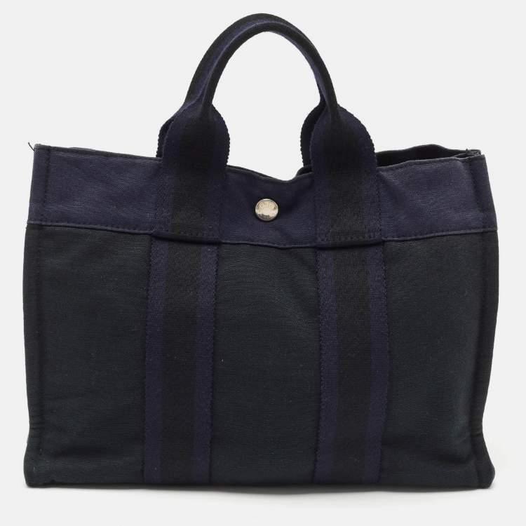 Pre Owned Hermes Navy Blue/Black Canvas Fourre Tout PM Bag