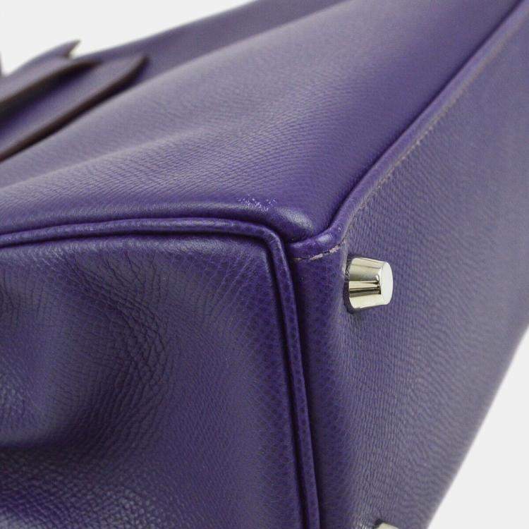 Pre Owned Hermes Kelly 25 Retourne Violet Epsom Leather Handbag 