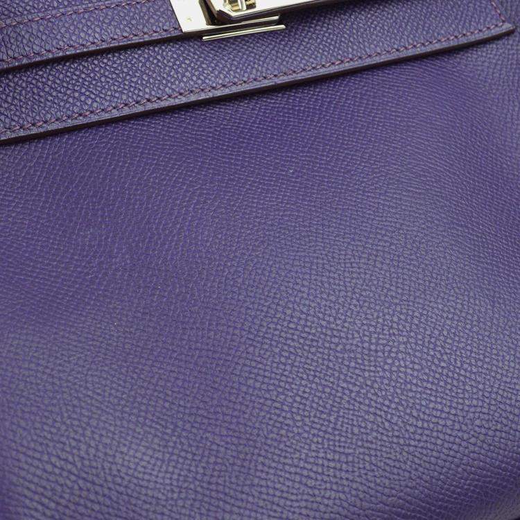Pre Owned Hermes Kelly 25 Retourne Violet Epsom Leather Handbag 