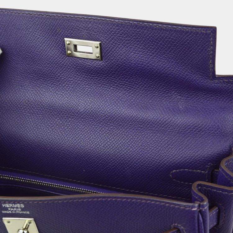 Pre Owned Hermes Kelly 25 Retourne Violet Epsom Leather Handbag 