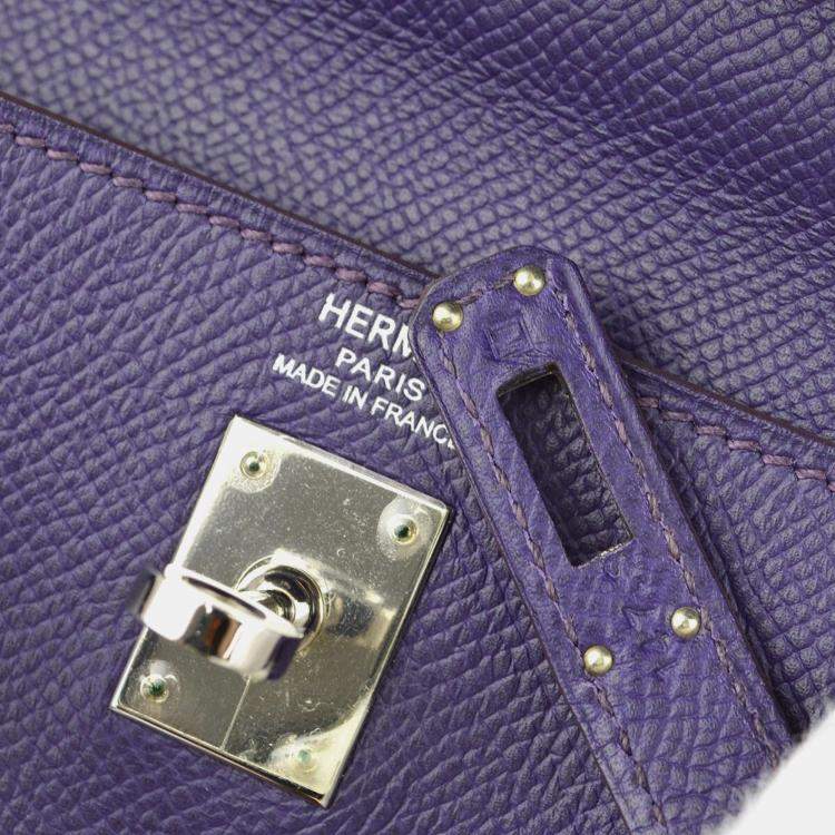 Pre Owned Hermes Kelly 25 Retourne Violet Epsom Leather Handbag 