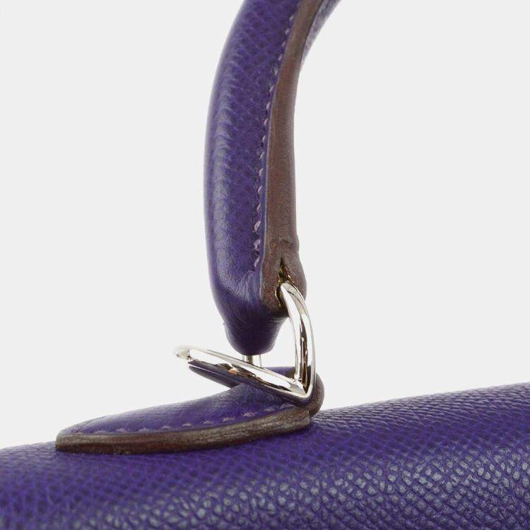 Pre Owned Hermes Kelly 25 Retourne Violet Epsom Leather Handbag 