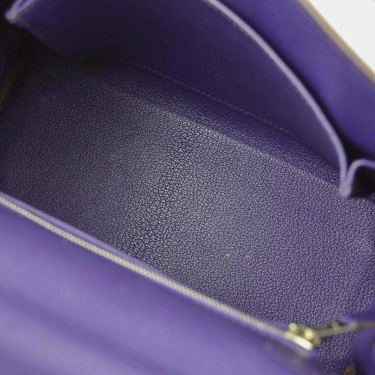 Pre Owned Hermes Kelly 25 Retourne Violet Epsom Leather Handbag 