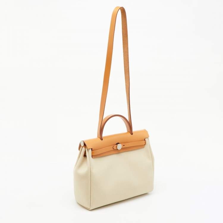 Pre Owned Hermes Ecru/Natural Toile Canvas and Vache Leather Herbag Zip 31 Bag
