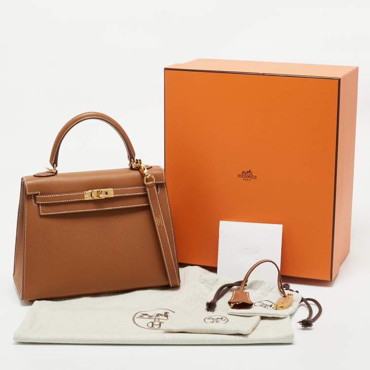 Pre Owned Hermes Gold Epsom Leather Gold Finish Kelly Sellier 25 Bag
