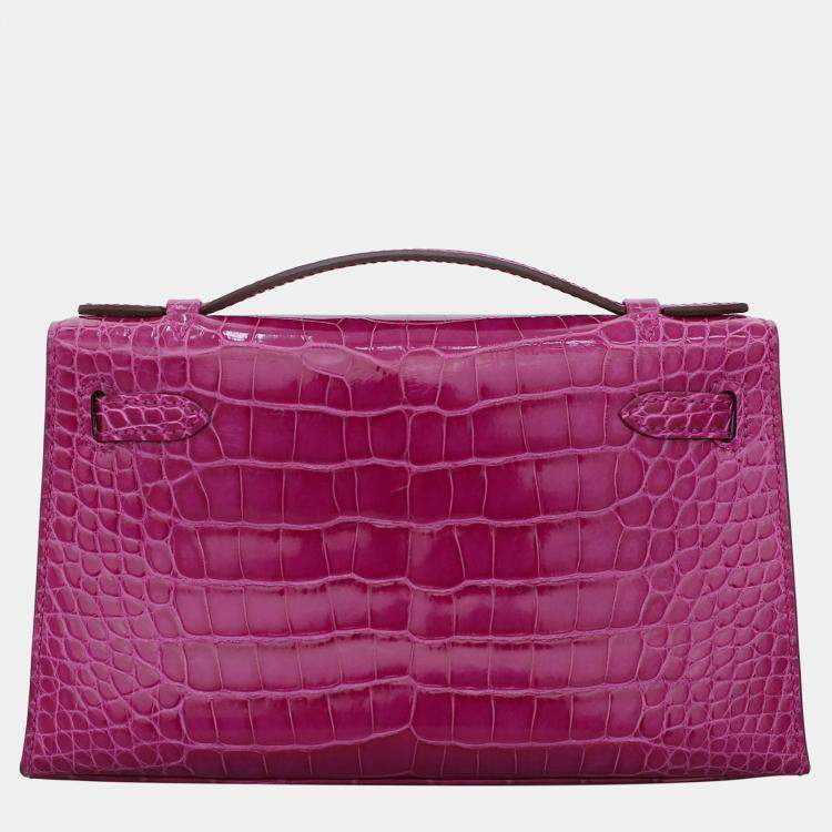 Pre Owned Hermes Kelly Rose Sheherazade Alligator Pochette Bag