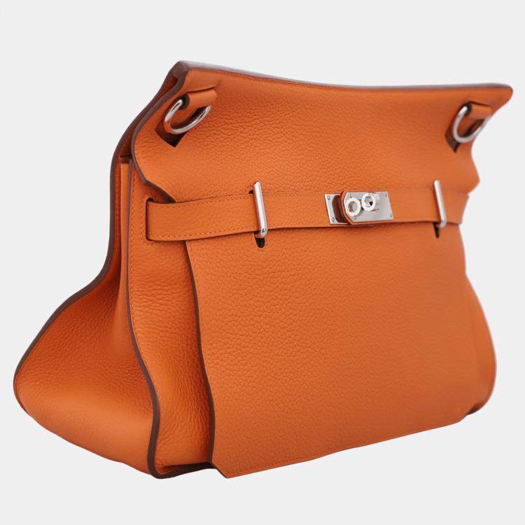 Pre Owned Hermes Jypsiere 34 Orange Clemence Leather Bag