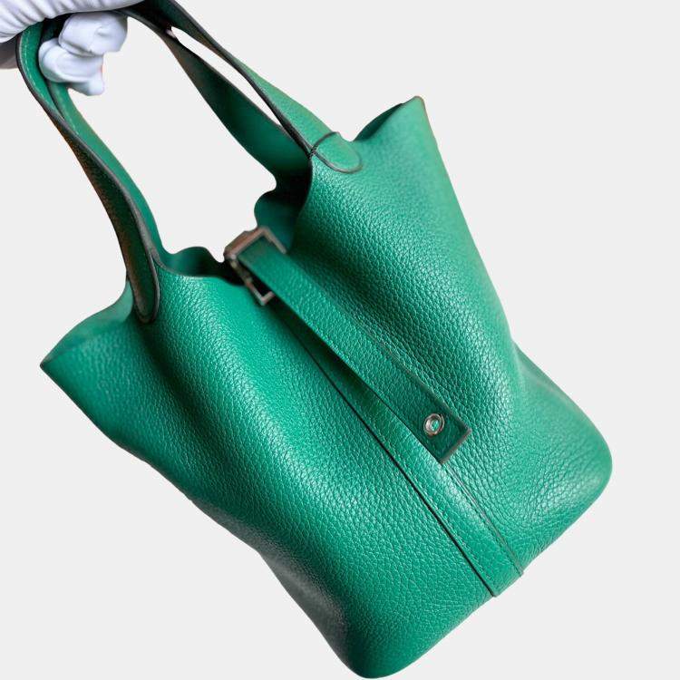 Pre Owned Hermes Picotin 18 Green Leather Bag