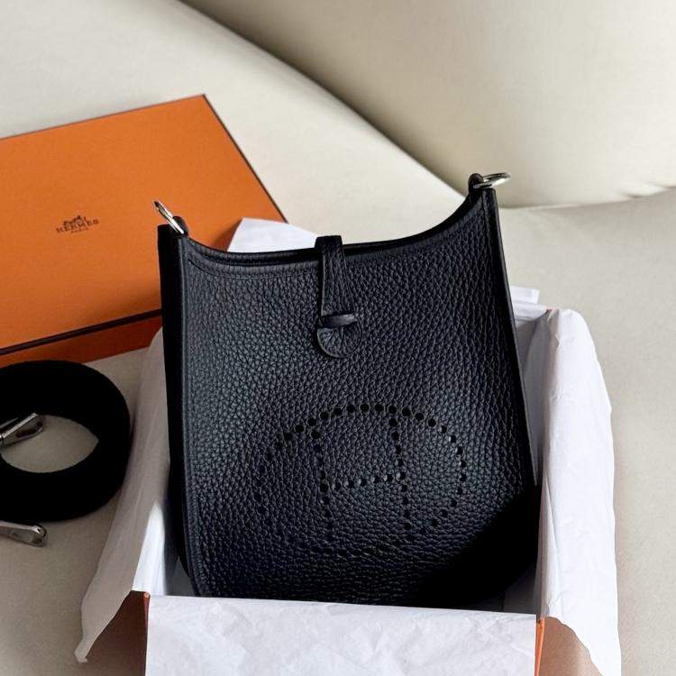 Pre Owned Hermes Evelyne Mini Black Leather Shoulder Bag