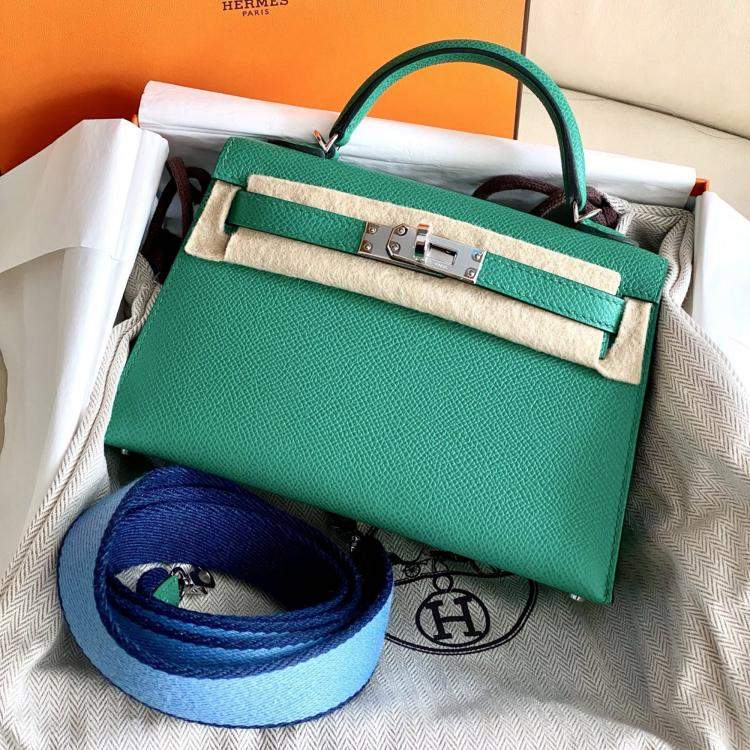 Pre Owned Hermes  Kelly Mini II Imperial Green Leather Handbag