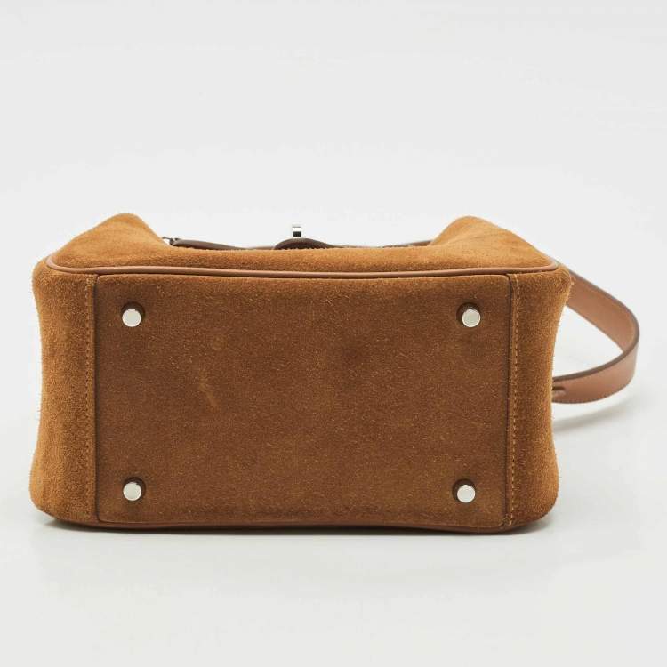 Pre Owned Hermes Gold Grizzly and Veau Swift Leather Palladium Finish Mini Lindy Bag  