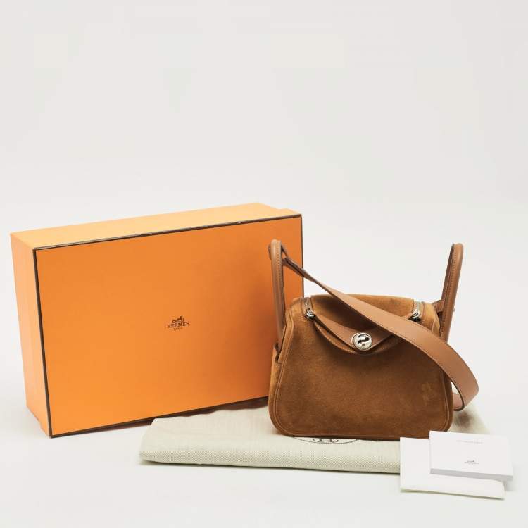 Pre Owned Hermes Gold Grizzly and Veau Swift Leather Palladium Finish Mini Lindy Bag  