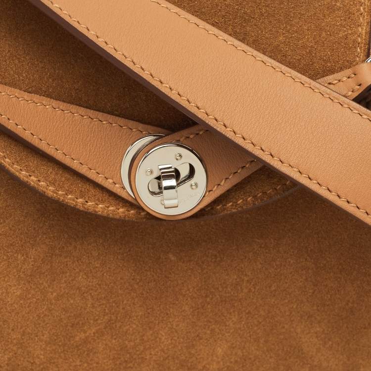 Pre Owned Hermes Gold Grizzly and Veau Swift Leather Palladium Finish Mini Lindy Bag  