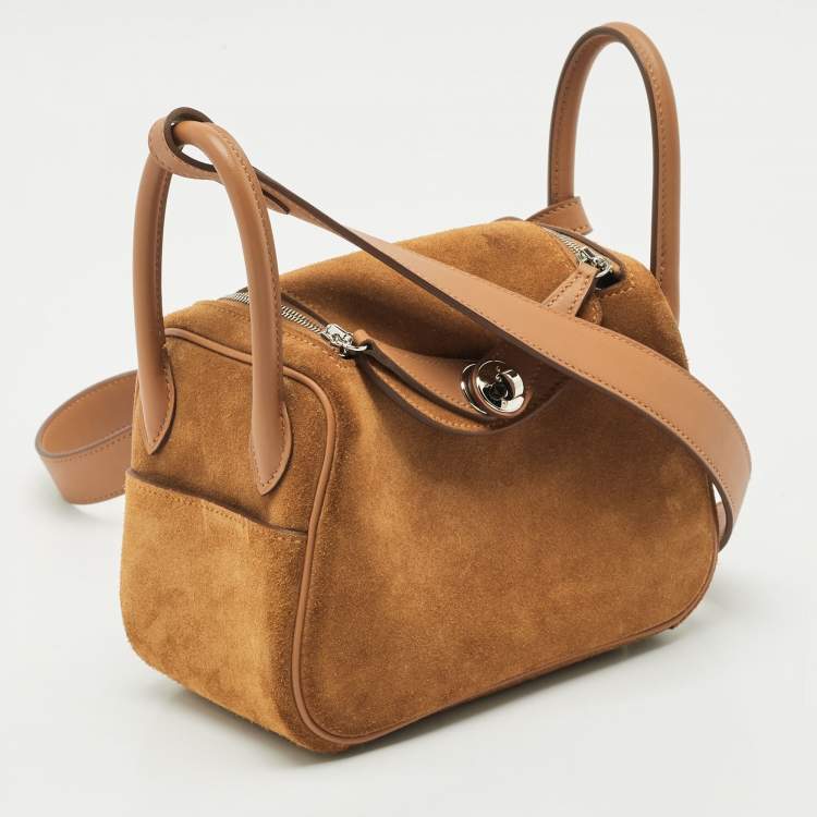 Pre Owned Hermes Gold Grizzly and Veau Swift Leather Palladium Finish Mini Lindy Bag  
