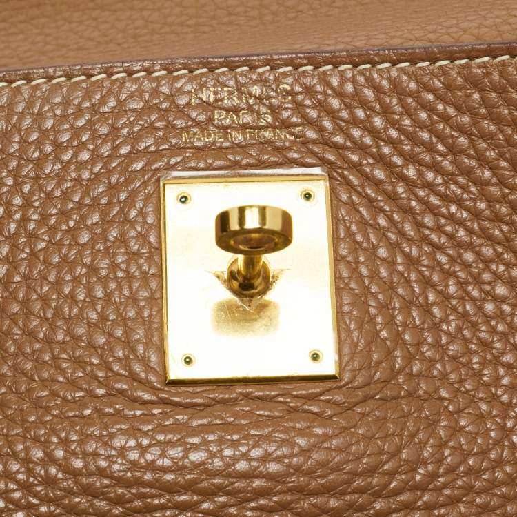 Pre Owned Hermes Gold Taurillon Clemence Leather Gold Finish Kelly Retourne 35 Bag