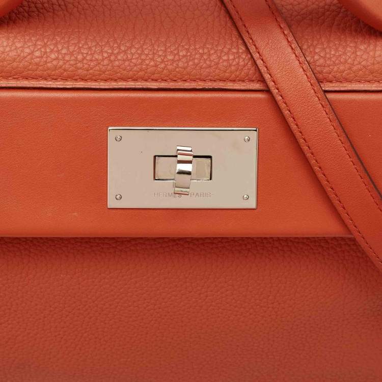 Pre Owned Hermes Terre Battue/Rose Confetti Togo and Swift Leather Palladium Finish 24/24 29 Bag