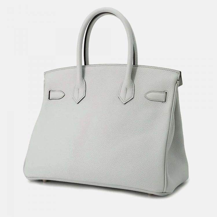 Pre Owned Hermes Birkin 30 Blue Pale Taurillon Clemence Leather Tote Bag