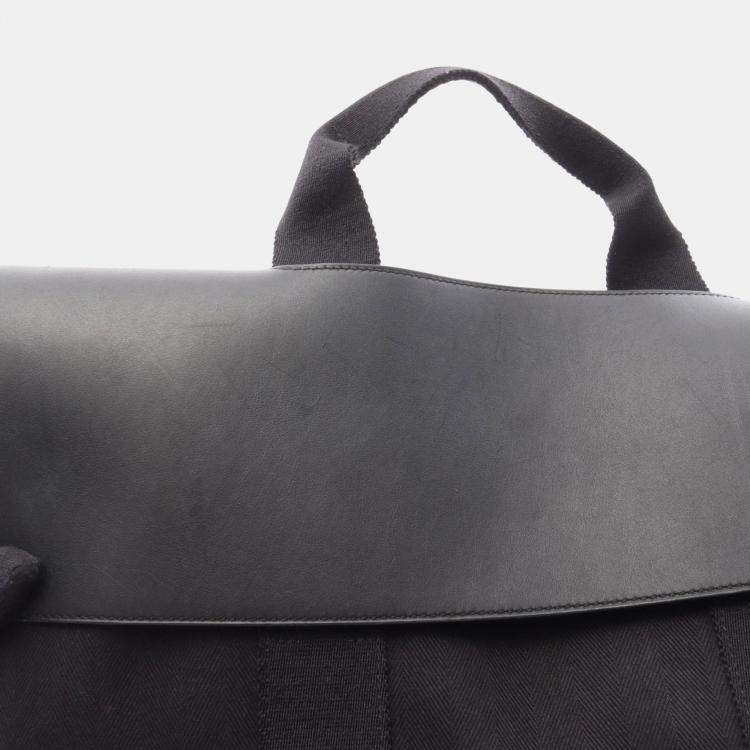 Pre Owned Hermes Valparaiso MM Black Toile Chevron Leather Handbag