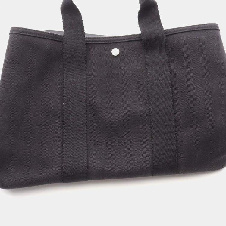Pre Owned Hermes Valparaiso MM Black Toile Chevron Leather Handbag