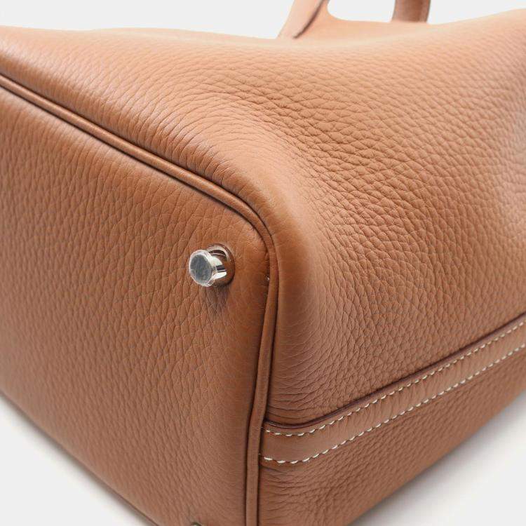 Pre Owned Hermes Picotin Lock 18 Gold Taurillon Clemence Leather Tote Bag