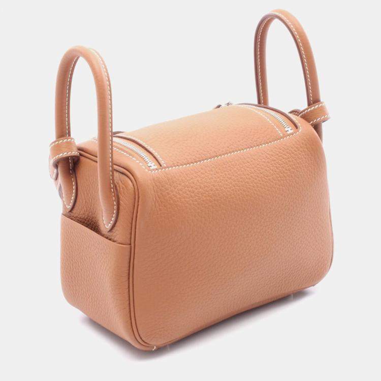 Pre Owned Hermes Lindy Mini Gold Taurillon Clemence Leather Shoulder Bag