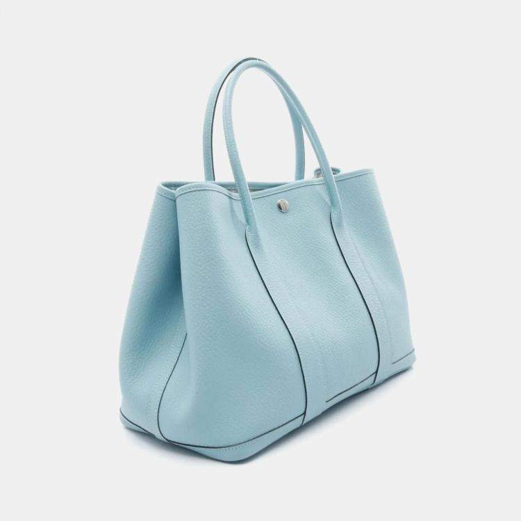 Pre Owned Hermes Garden Party 36 Blue Atoll Country Leather Tote Bag