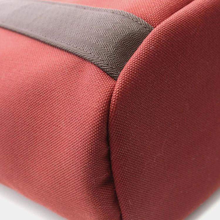 Pre Owned Hermes Sac De Pansage Rouge H Toile Chevron Canvas Tote Bag