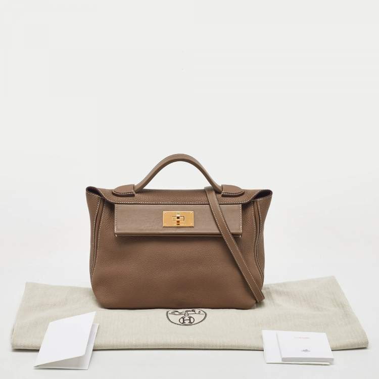 Pre Owned Hermes Etoupe Togo and Swift Leather Gold Finish 24/24 29 Bag