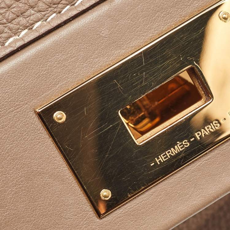 Pre Owned Hermes Etoupe Togo and Swift Leather Gold Finish 24/24 29 Bag