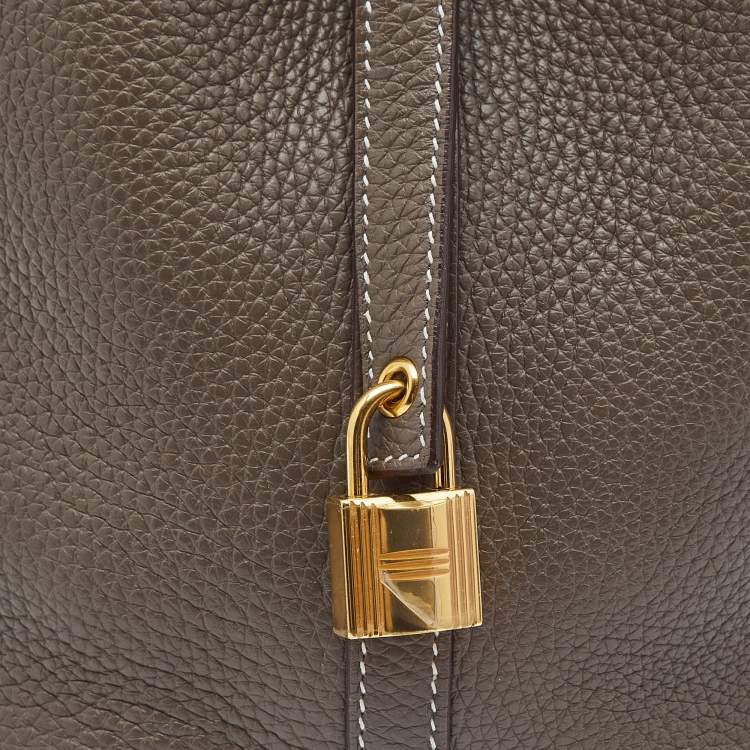 Pre Owned Hermes Taupe Grey Taurillon Clemence Leather Picotin Lock 18 Bag