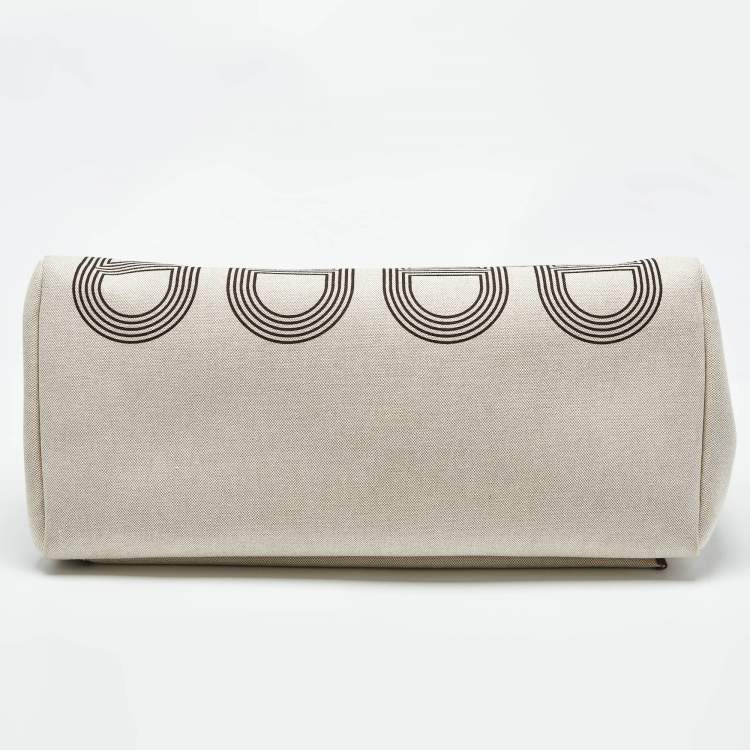 Pre Owned Hermes Ebene/Ecru H Plume Canvas and Hunter Leather Circuit 24 Herbag Zip Cabine 50 Bag